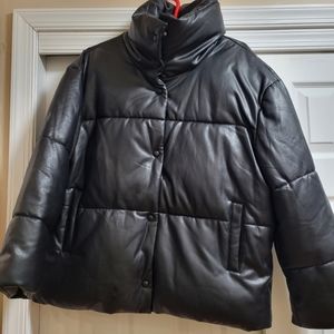 NWT Black Vegan Leather Puffer Coat Jacket Large/XL